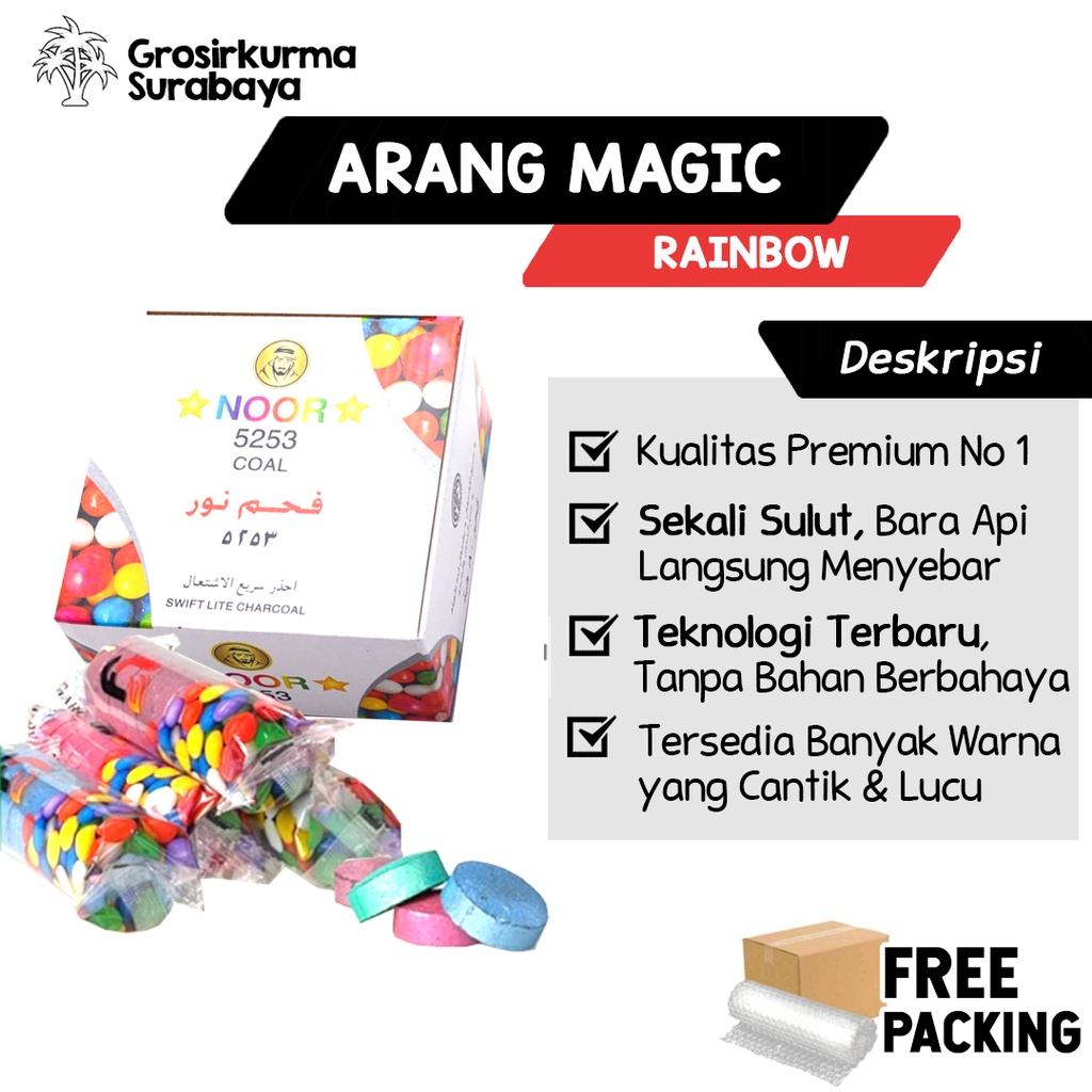 ARANG MAGIC NOOR Warna Warni PELANGI Sekali Sulut Bara Api Langsung Menyebar Untuk BBQ Shisha Rokok