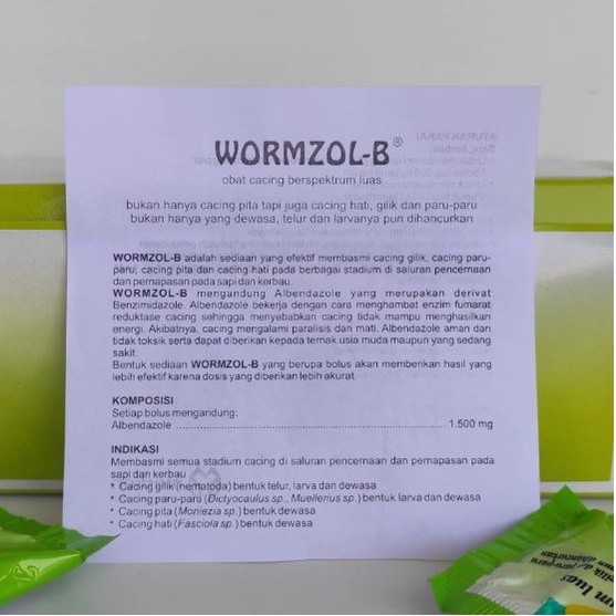 WORMZOL B 1 BOLUS SACHET - Obat Cacing Cacingan Sapi Kerbau Kuda Kurus