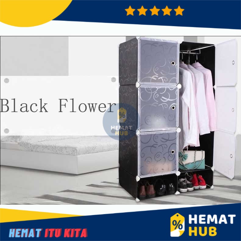 Lemari Pakaian PlastikTempat Rak Gantungan Gantung Baju Susun DIY 6 Pintu Portable