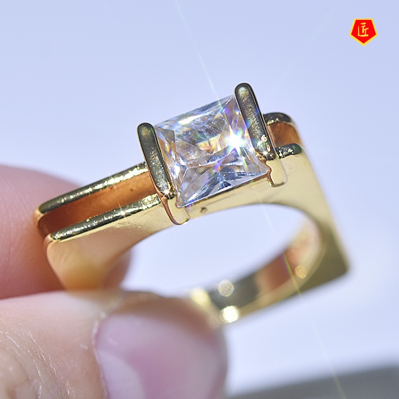 [Ready Stock]Creative Geometric Diamond Square Gold Ring