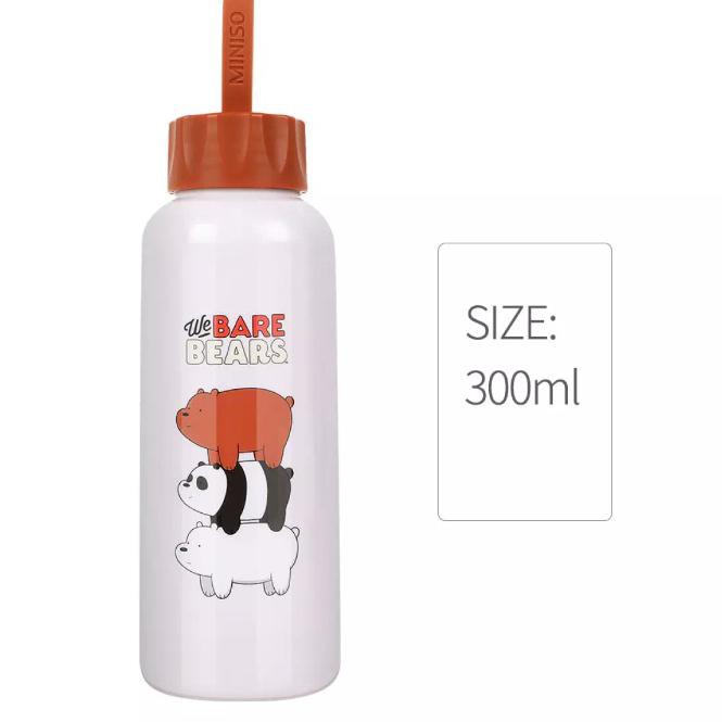Promo Miniso Botol Minum Air Kaca We Bare Bears Original 300 Ml - Brown Terbatas