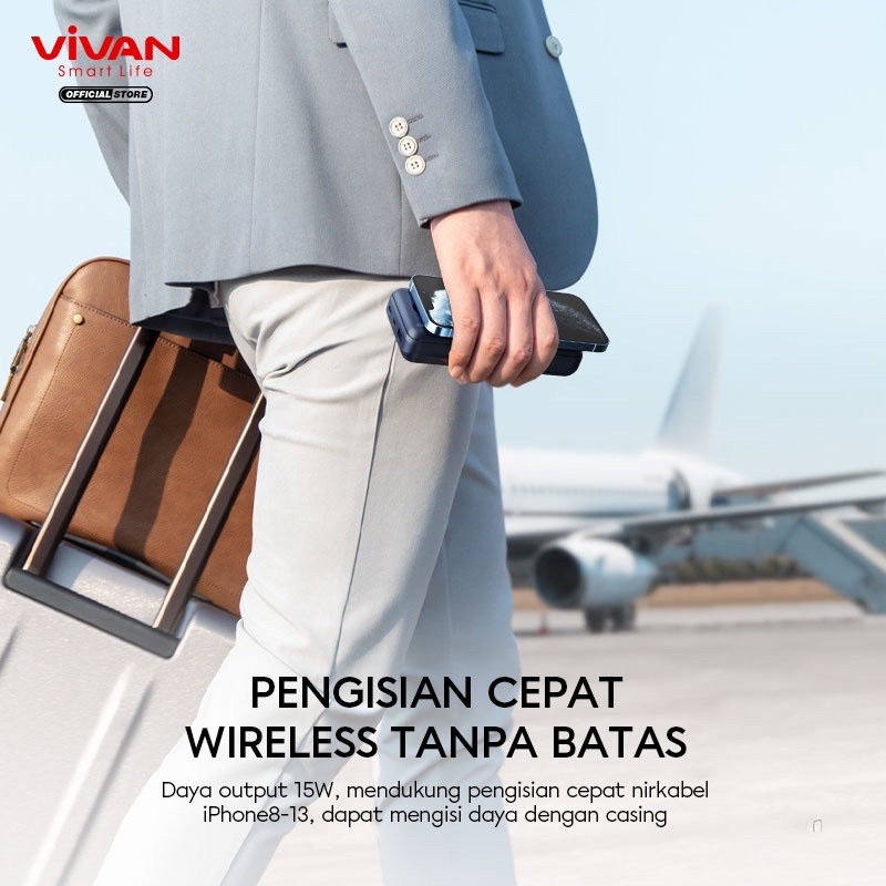 VIVAN VPB-W20 Powerbank 20000 mAh Wireless 3 Output Fast Charging 15W QC 3.0 PD Support Smartphone All Type Garansi Original Resmi 1 TAHUN