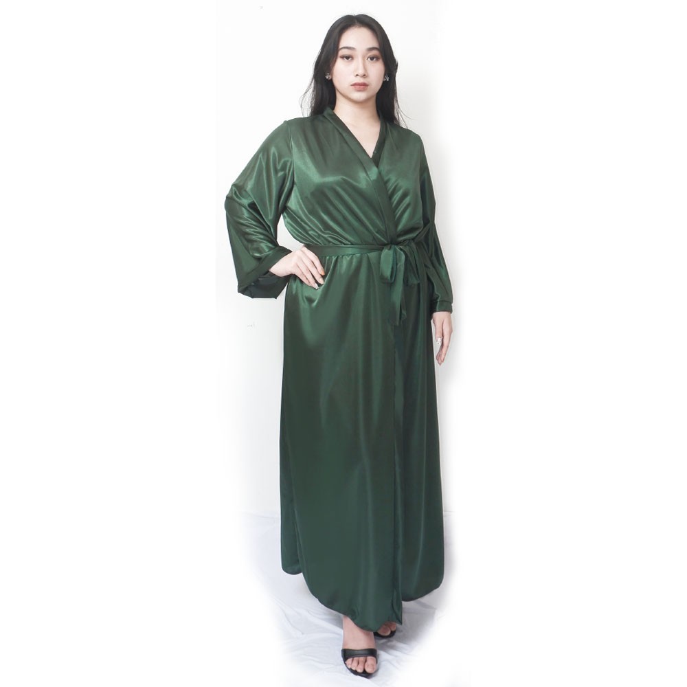 FOLVA kimono panjang set tanktop celana satin 1532HSET_XL hijau jumbo