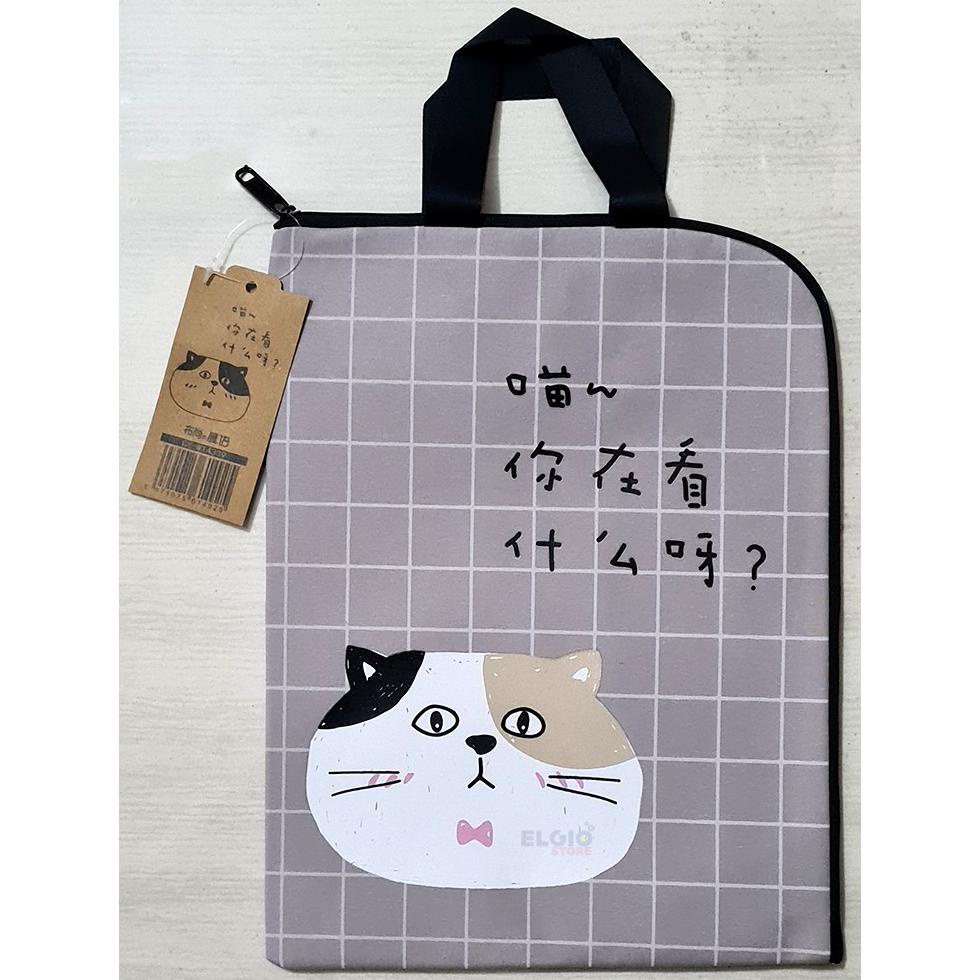 

Tas Map Gambar Kucing Lucu Document Holder Abu Muda