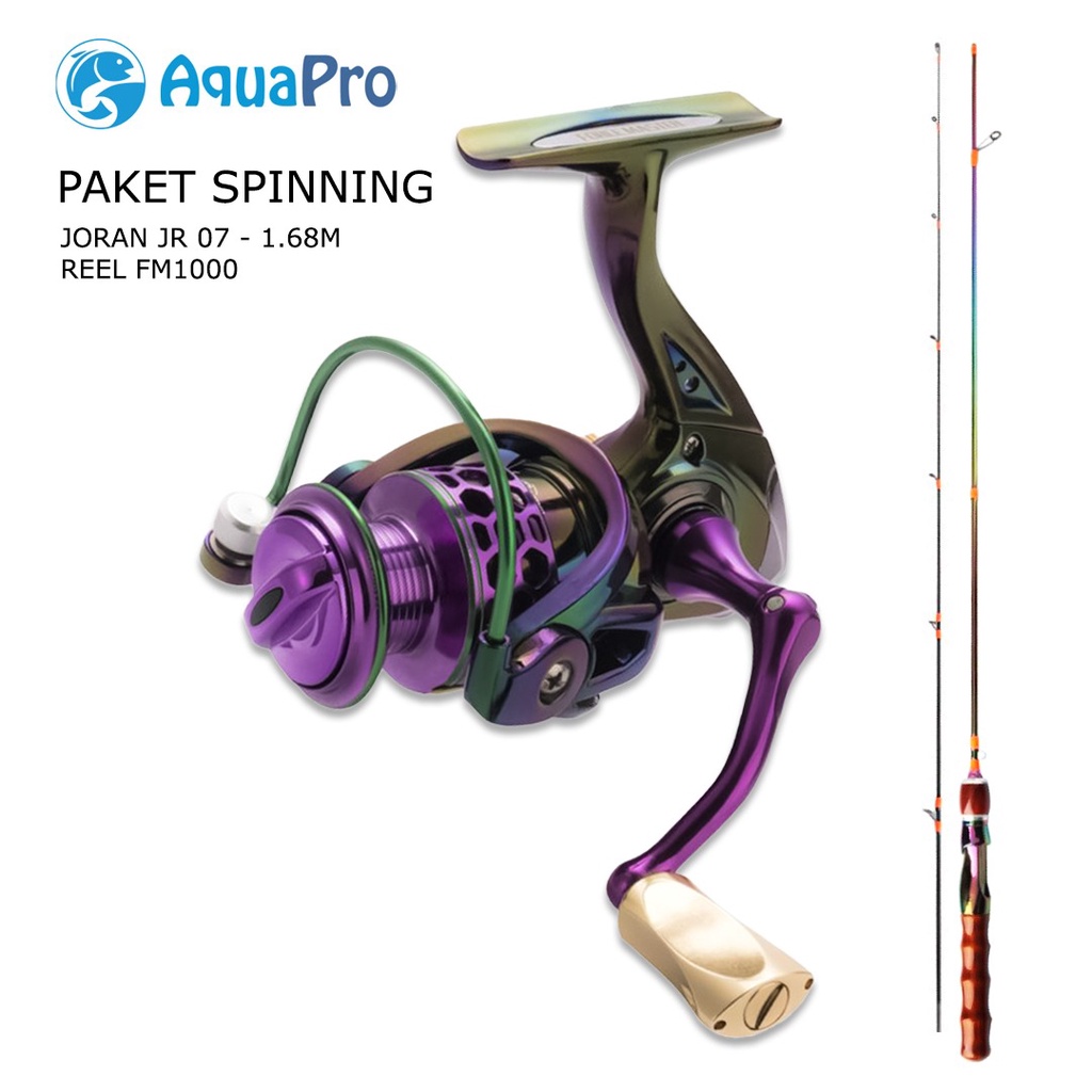 Aquapro Paket Alat Pancing Ikan Joran Spinning JR07 1.68M 1.80M Fishing Rod Carbon Solid + Reel Pancing FM2000 Spinning Fishing Reel