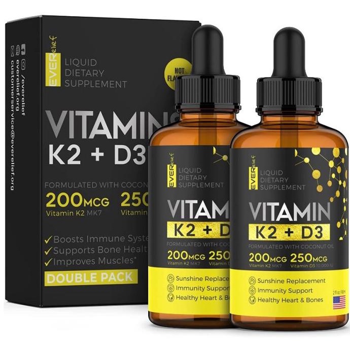 Organic Liquid Vitamin D3 with K2 - Vit D3 Drops 10000 IU Made in USA