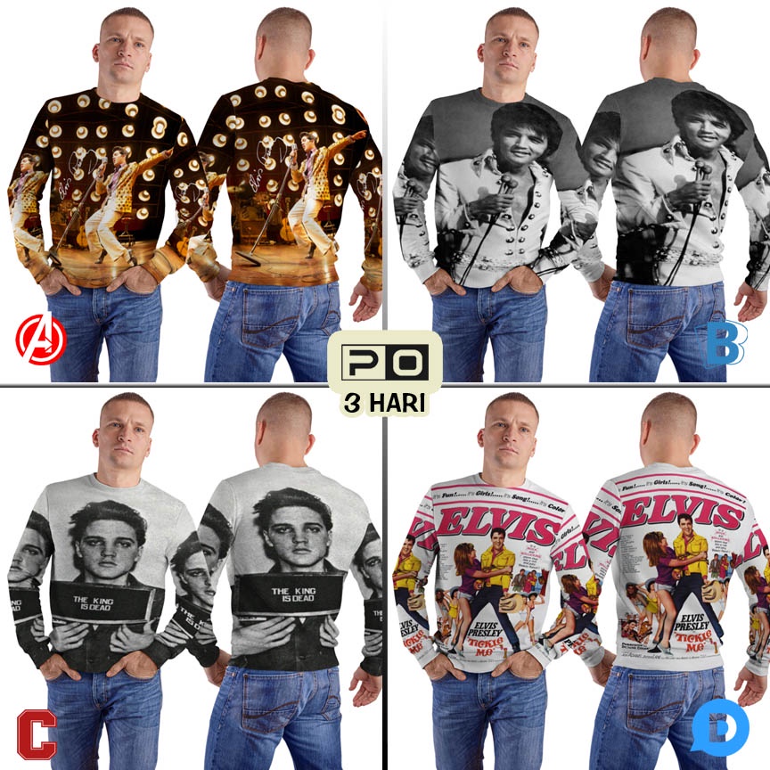 Jaket Sweatshirt Elvis Presley King Of Rock N Roll Sweat Shirt Fullprint Bahan Polyester Jersey Casu