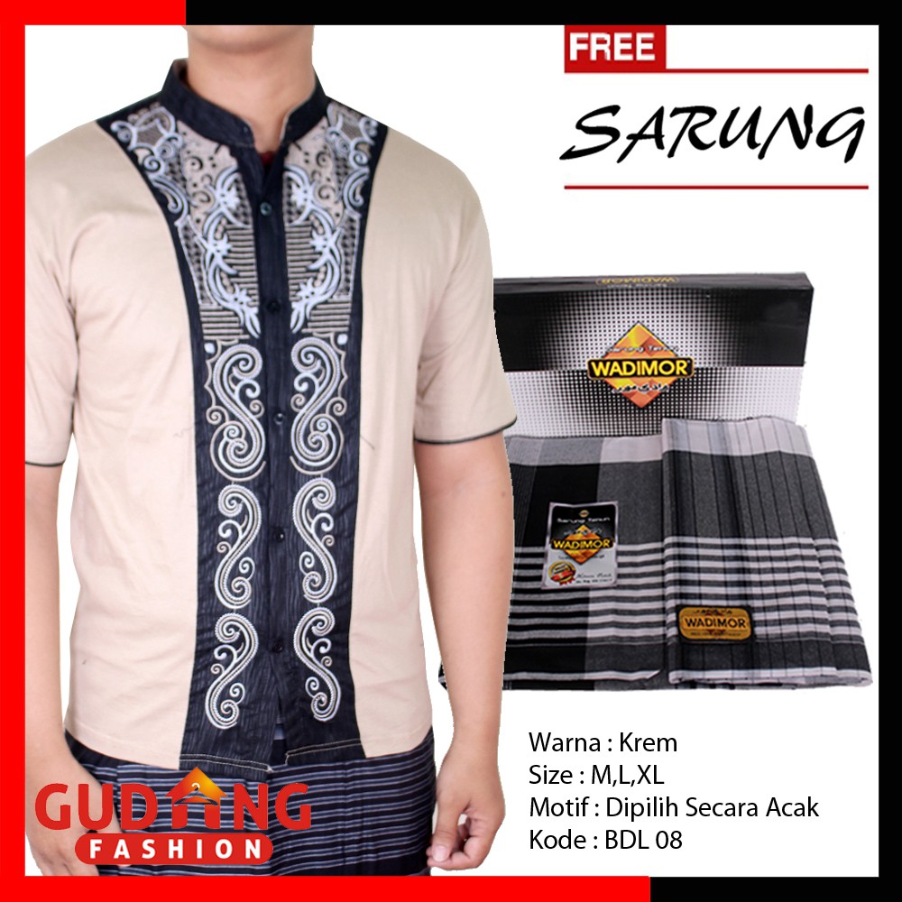 Baju Koko Muslimin Pria Lengan Pendek Plus Free Sarung - Banyak Pilihan Warna  BDL (COMB)