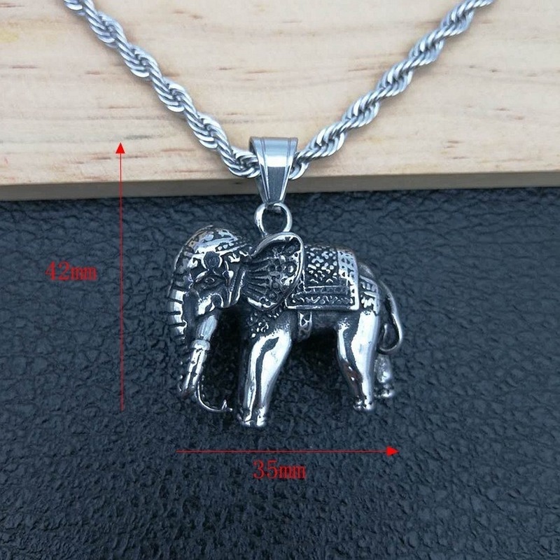Kalung Liontin Bentuk Gajah Bahan Stainless Steel Gaya Vintage Hip Hop Punk Untuk Pria