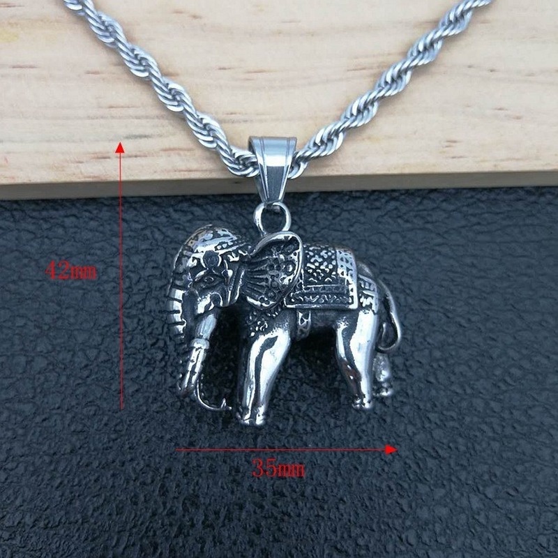 Kalung Liontin Gajah Bahan Stainless Steel 316 Gaya Vintage Punk Untuk Pria