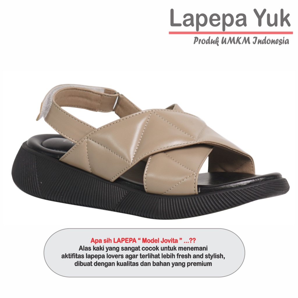 LAPEPA YUK -  Sepatu Sandal Wanita Wedges JOVITA Model Ban dua Tali Strap belakang Hak Tinggi Sole 4 cm Spatu Sendal Gunung Cewek  Size 36 37 38 39 40 41 Warna SMOKE Coksu Soft Cewe Kekinian Premium Terbaru Shoes Ori Original Mall Official Store Promo