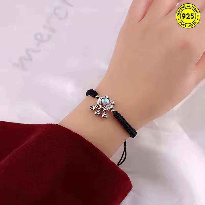 Blue Moonstone Safety Lock Woven Hand Strap Women's Heart Lock Ruyi Longevity Lock Bracelet