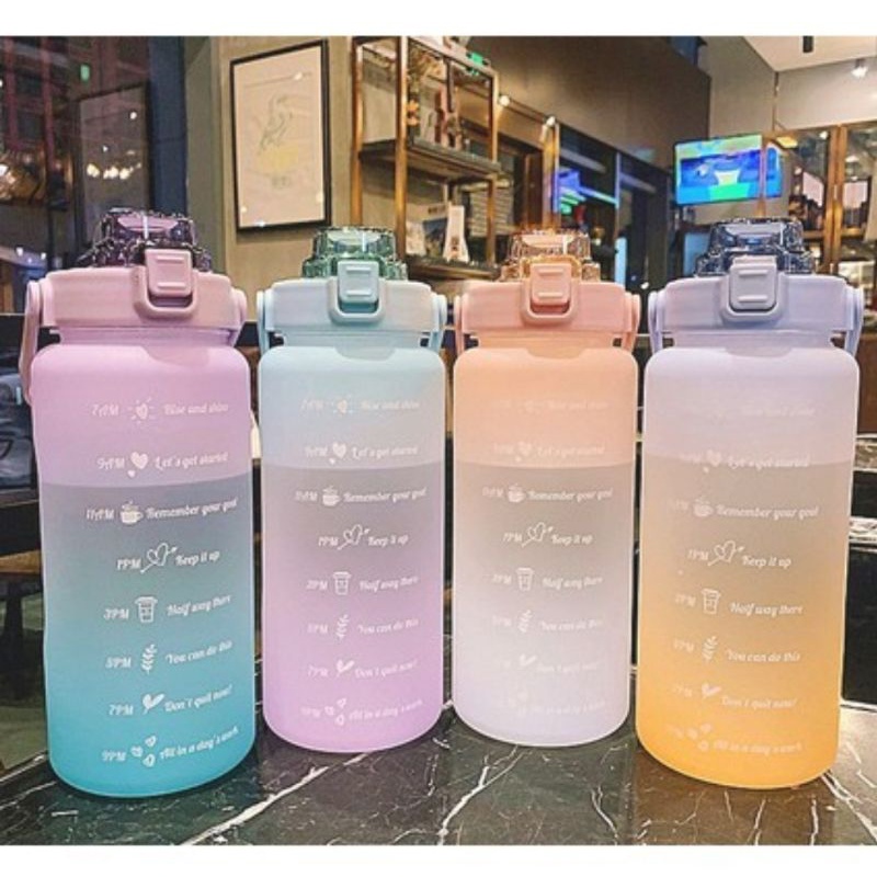 Botol Minum Viral Korea Rainbow Flip 2 Liter Penanda Motivasi