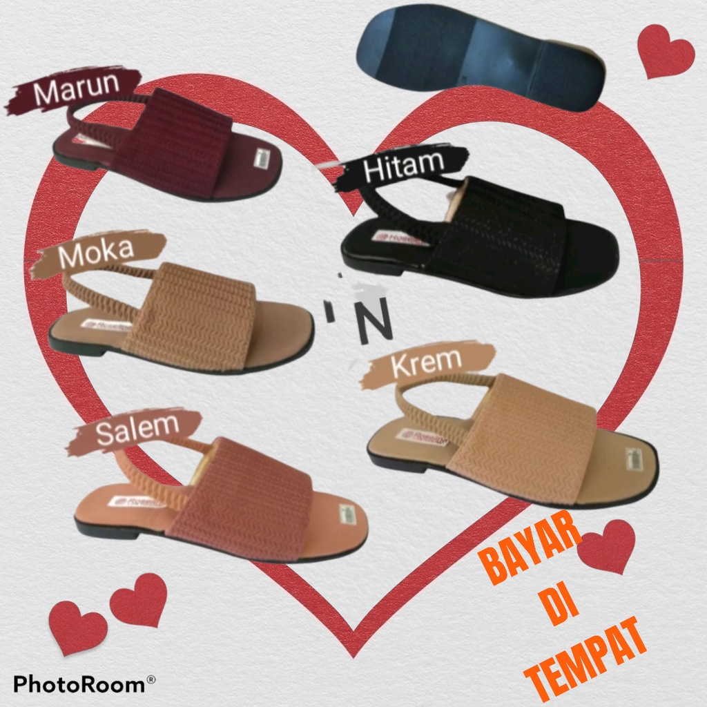 sandal selop wanita motif tali kerut sandal flat DIXIE rajut