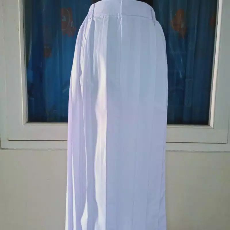 Rok Sekolah SMP SMA Rampel banyak Biru Putih Hitam Coklat Abu  S M L XL XXL Panjang Murah bahan Licin-Putih