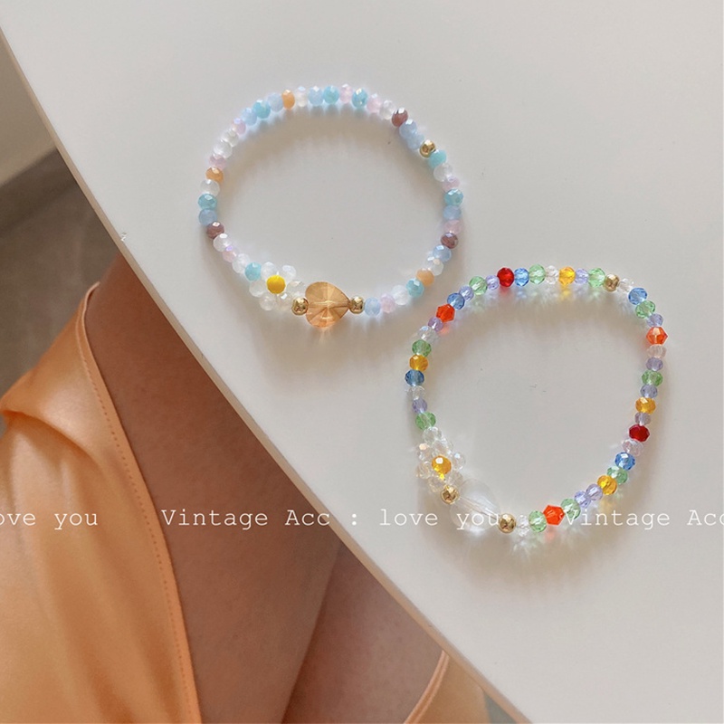 Flower Love Crystal Beads Bracelet Korea Ins Colorful Beaded Bracelet