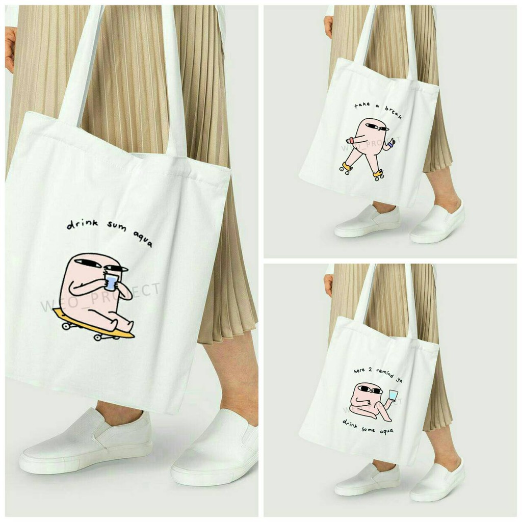 TOTE BAG KANVAS MURAH / TOTE BAG WANITA / TOTE BAG MOTIF CARTOON