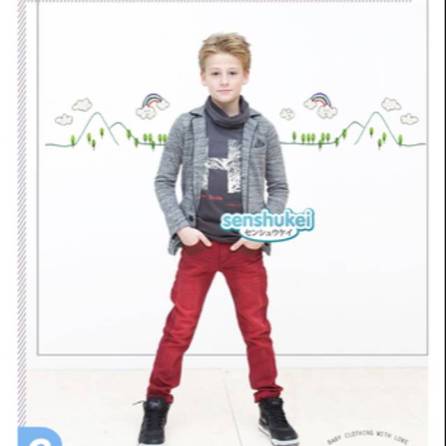 Setelan anak Cowok jaket kaos jeans merah 2 - 4 Tahun