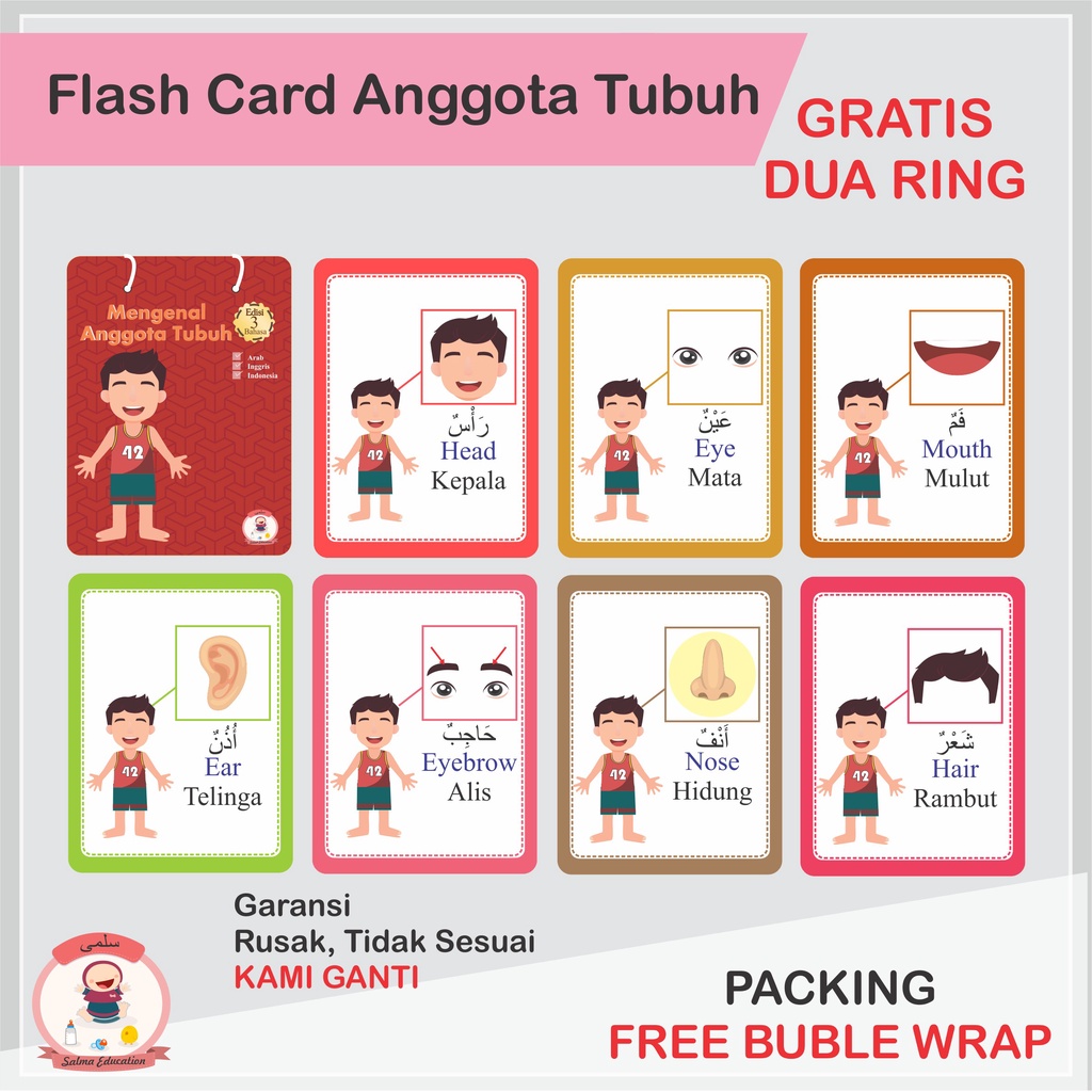 Jual Flash Card Anggota Badan Tubuh Mainan Edukasi Anak Kartu Pintar ...