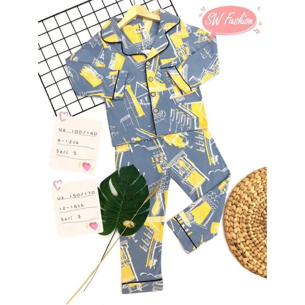 Piyama Anak PP Kancing/ Baju Tidur Anak Import Super Premium BLTG / abstrak home (limited edition)