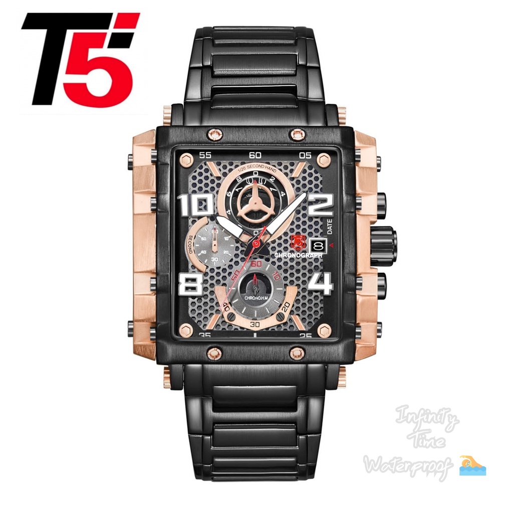 Jam Tangan Cowok T5 H3802G H3802 3802 Analog Chrono dan Tanggal Aktif Kualitas Original Waterproof