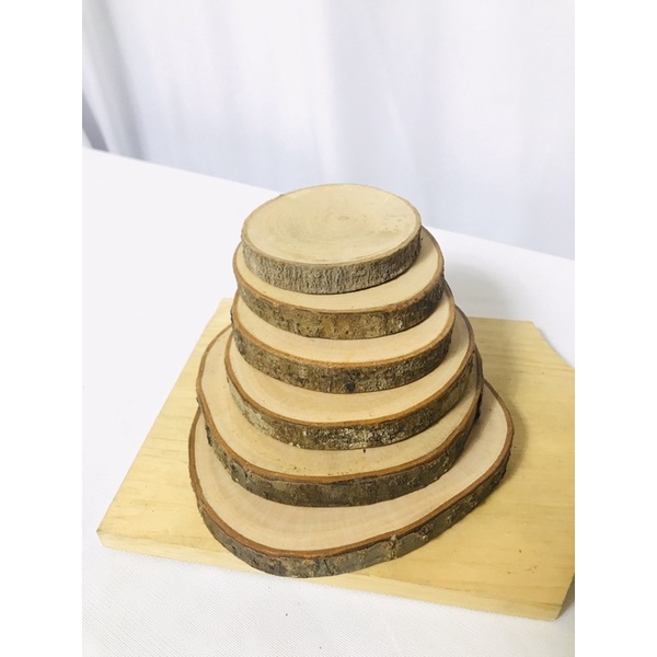 WOOD SLICE DEKORASI RUSTIC MAHAR ENGAGEMENT WEDDING WOOD SLICE POTONGAN KAYU