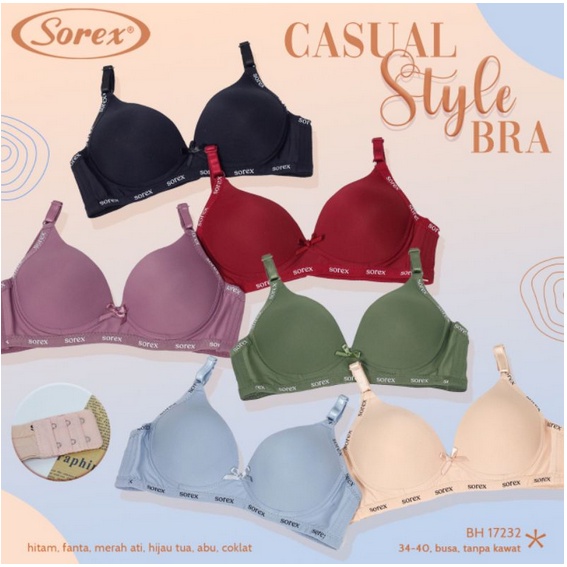 Sorex 17232 Bra BH Wanita Tanpa Kawat Super Soft Busa Tipis Cup B Kecil Kait 2