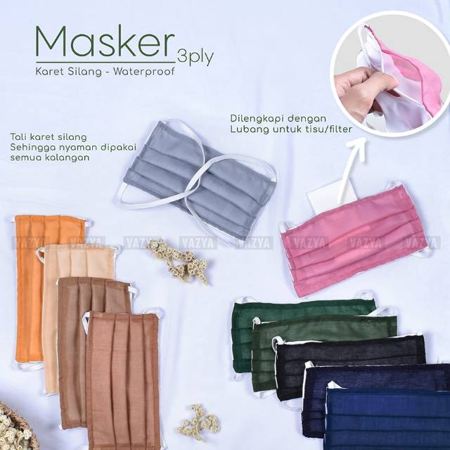 Masker 3ply Karet Silang Waterproof