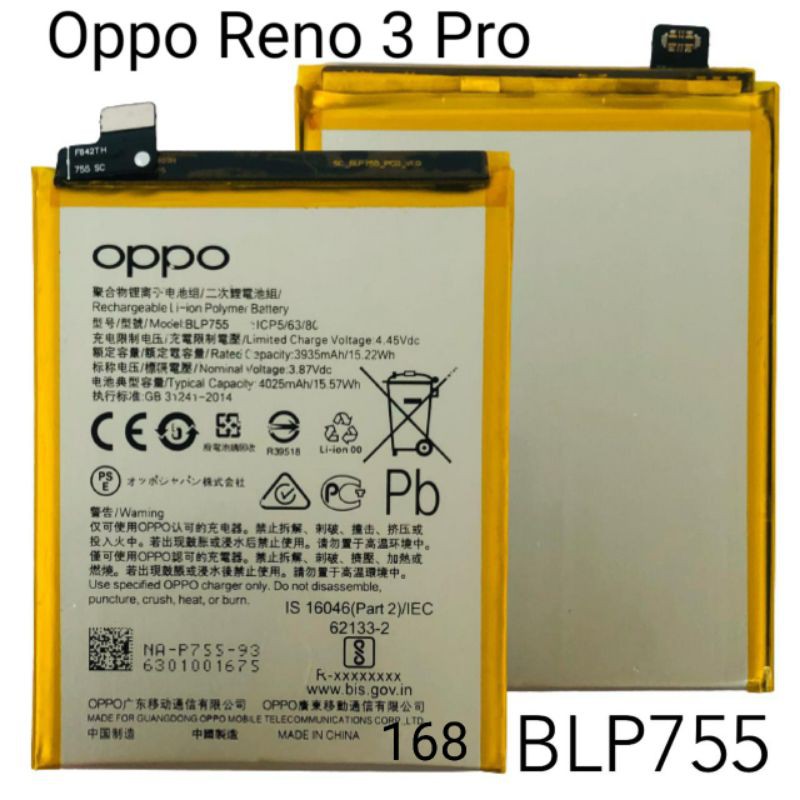 Baterai Batre Oppo Reno 3 Pro BLP755 Batere Oppo BLP 755 Original