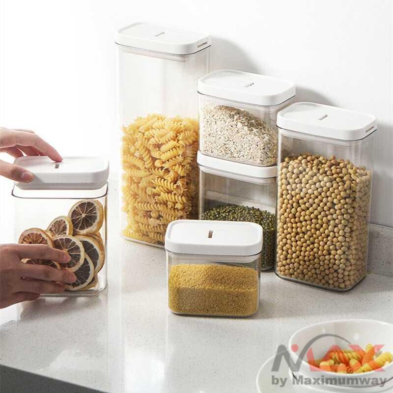 Toples kedap udara dengan pengunci hisap super kuat makanan awet tahan lama Toples Wadah Penyimpanan Makanan Food Container Airtight Food Storage Container Stackable Kitchen Sealed Jar For Cereal Flour Sugar Dried Fruit Transparent Storage Tank