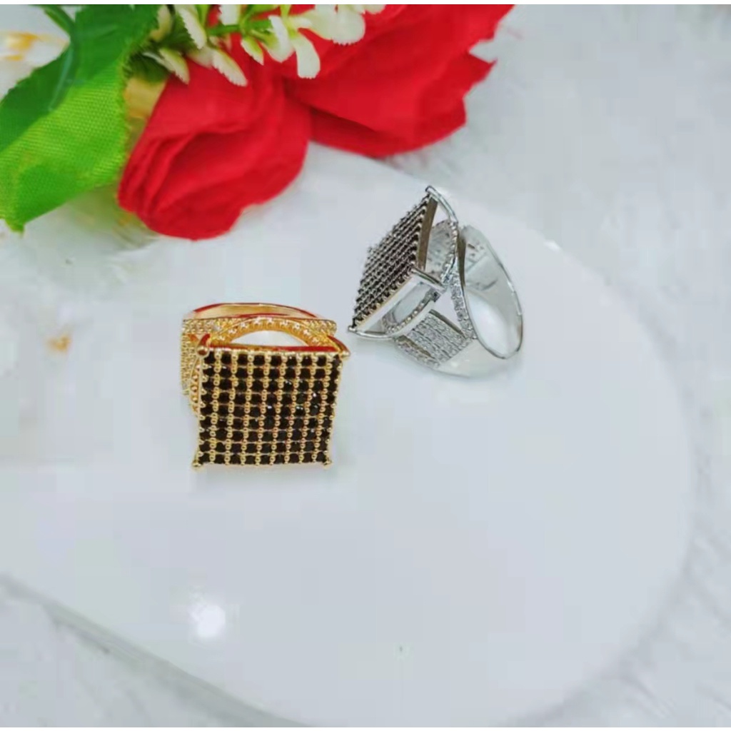 Cincin Xuping Permata Putih/Hitam Perhiasan Fashion