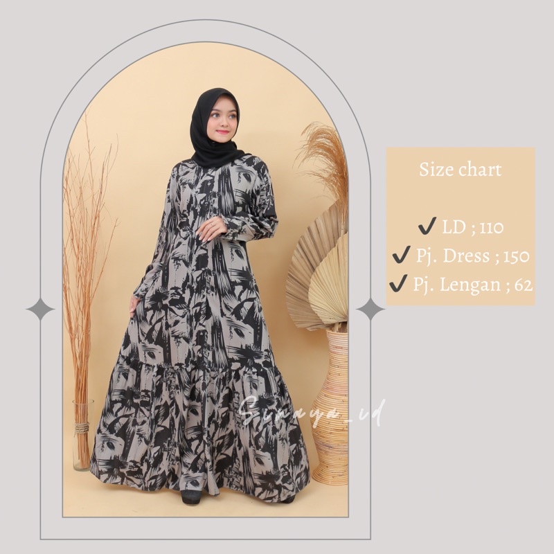 GAMIS RAYON MOTIF BUSUI &amp; WUDHU FRIENDLY SINAYA RAMPLE DRESS