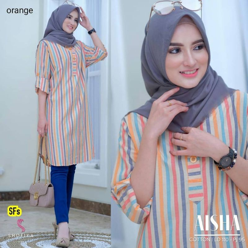 Tunik Motif garis Aisha Ori Real Pict