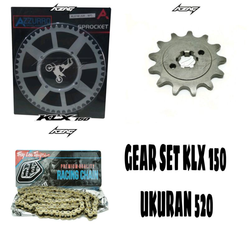GEAR SET KLX 150 UKURAN 520 RANTAI TLD