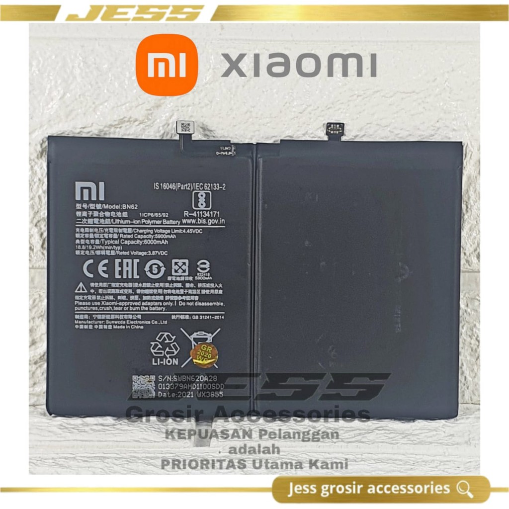 Baterai Battery Original Xiaomi BN62 BN-62 For Tipe HP REDMI 9T - M2010J19SG &amp; POCOPHONE POCO M3 - M2010J19CG