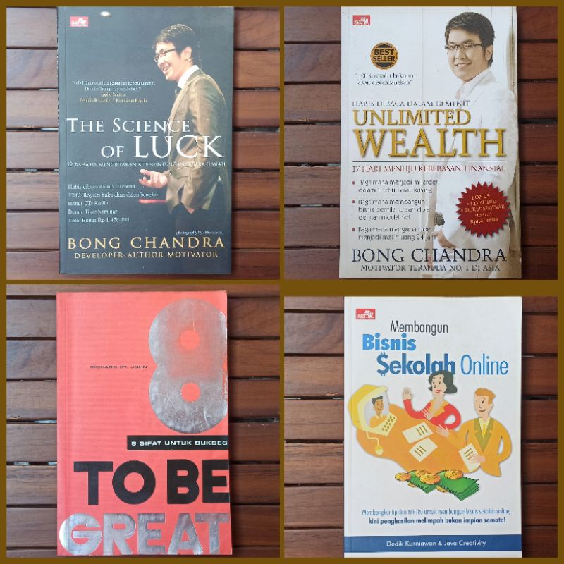 The Science of Luck; Unlimited Wealth; 8 To Be Great 8 Sifat Sukses; Membangun Bisnis Sekolah Online
