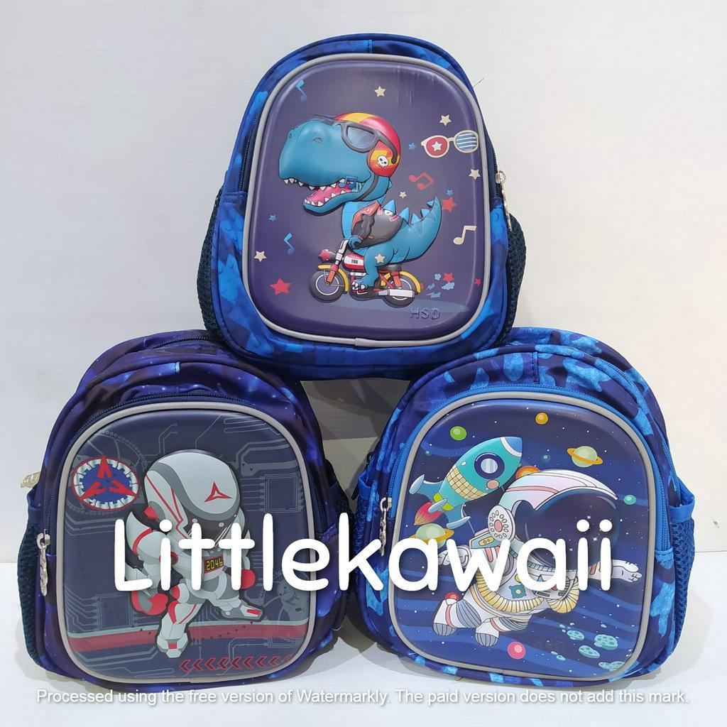 LK/Tas Ransel Sekolah Anak Perempuan Laki Laki Emboss Hardcase Unicorn Cat Dinosaurus Astonot PAUD TK Import