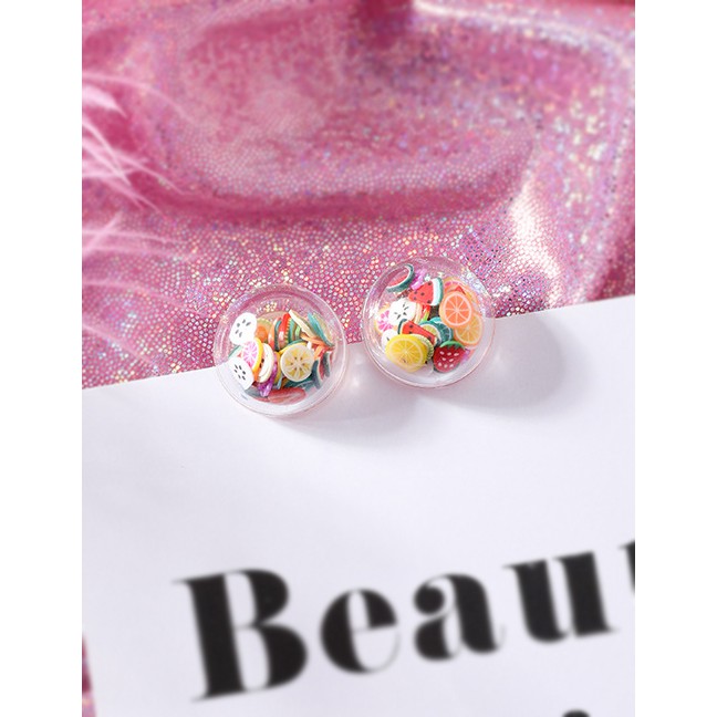 LRC Anting Tusuk Fashion Love Fruit Smiley Love Transparent Ball Earrings F68066