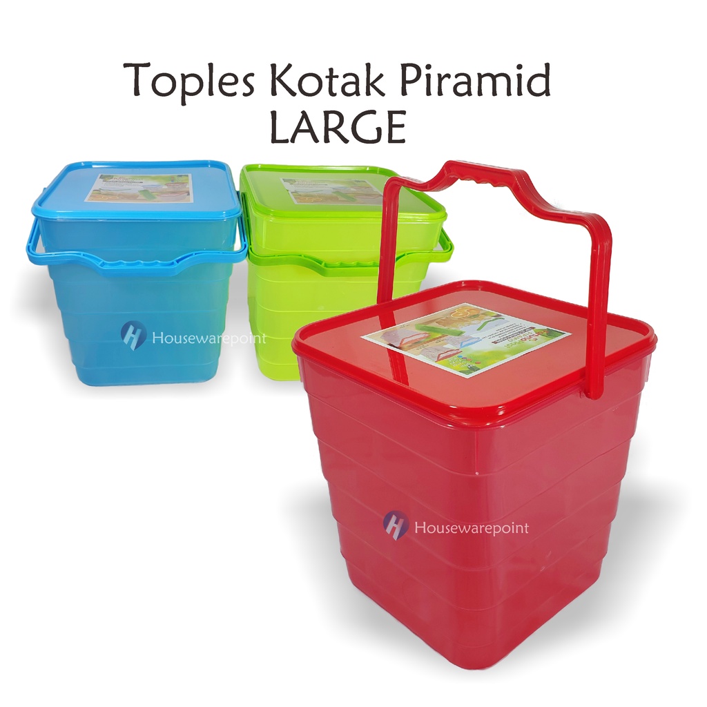 3 pcs Toples gagang / toples kotak piramid LARGE / tempat berkat / toples kotak plastik (PIRAMID LAR