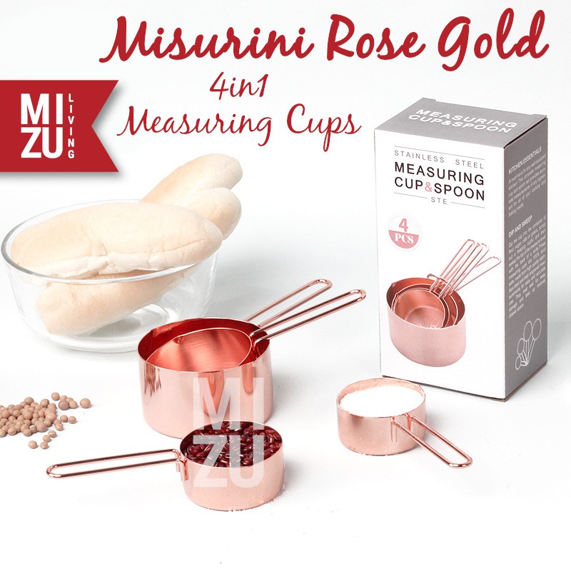 MIZU MISURINI ROSE GOLD 4in1 Set Measuring Cups Sendok Takar Emas Stainless Steel BPA-Free