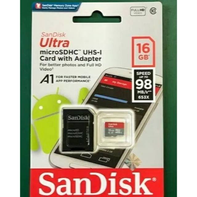 Sandisk 16GB Ultra Micro SD UHS-I A1 98Mbps - With Adapter