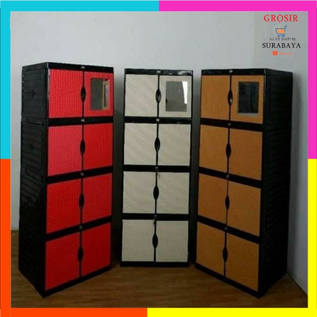 AQUOSE lemari plastik 4 susun mirror / lemari aquose kaca