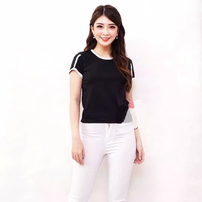 TBI Basic Casual T-Shirt O-Neck List Ring T-Shirt Tee Dengan List Samping