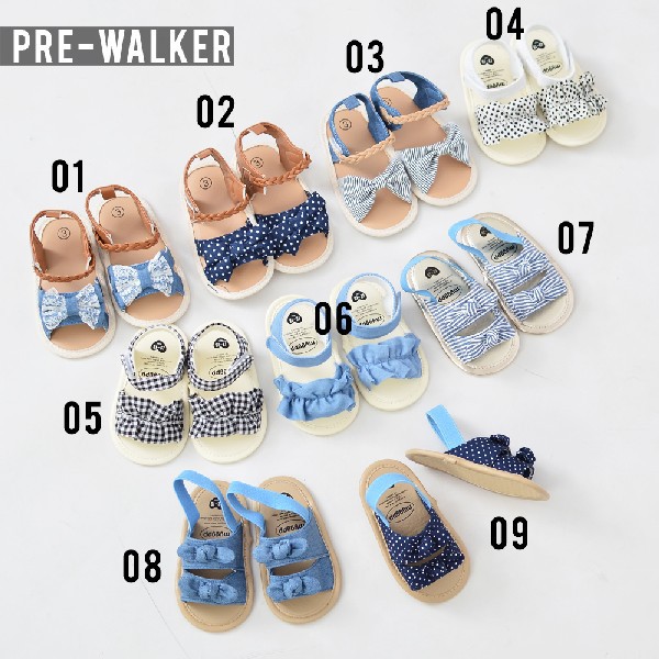 Sendal Sepatu Prewalker Bayi Perempuan Model Pita Anti Slip M050