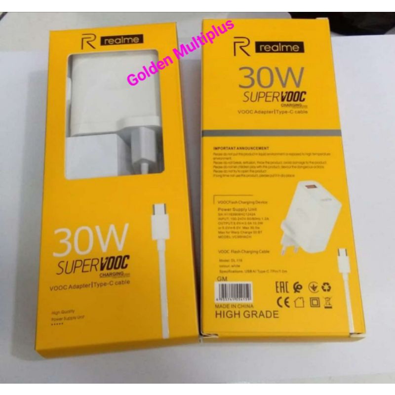 Charger Realme 30W Fast Charging Super VOOC Carger Casan Cable Kabel Tipe C Cocok Untuk Semua Type c