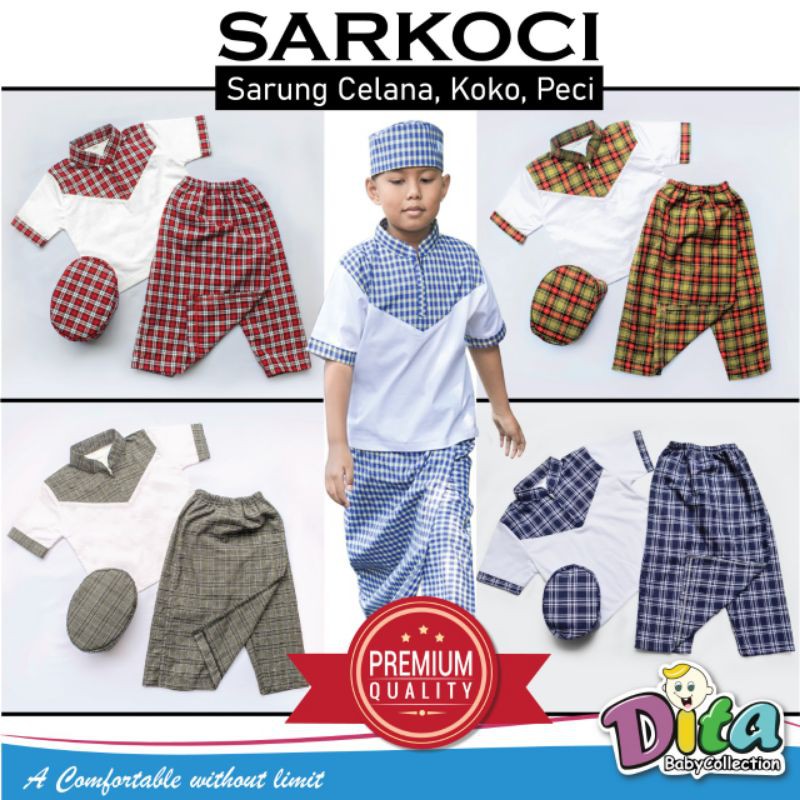 Sarung set koko Peci Dita Sarkoci Dita anak murah grosir sarung instan sarung celana