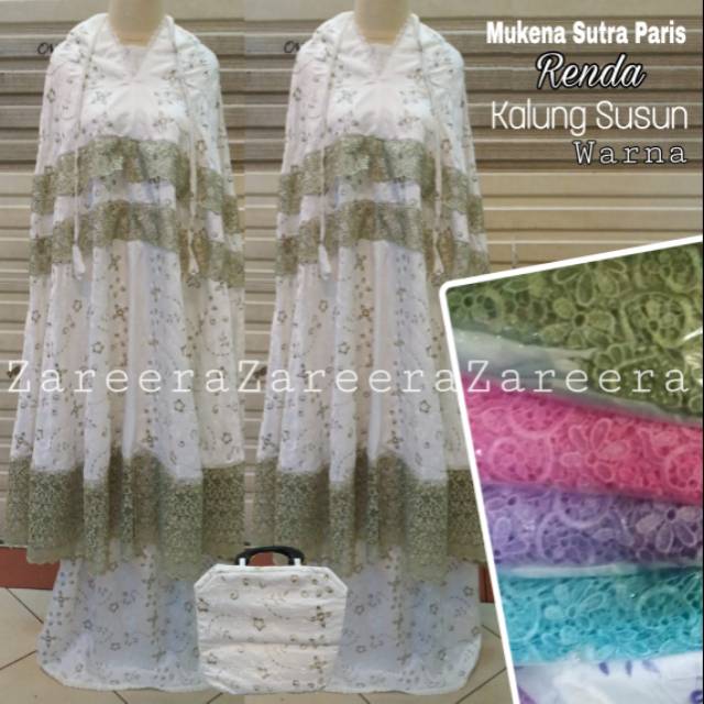 ( free tasbih ) MUKENA SUTRA PARIS  RENDA KALUNG SUSUN WARNA