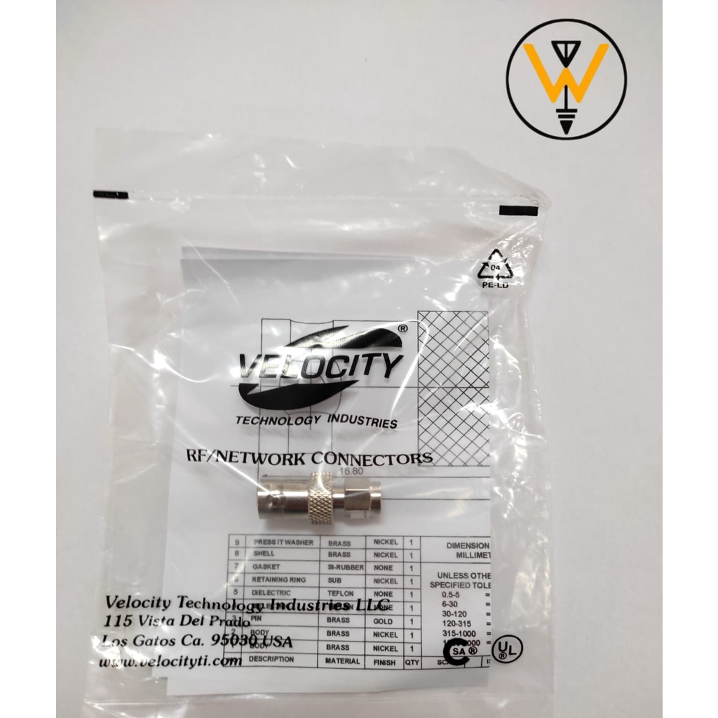 VELOCITY CONECTOR / KONEKTOR VIT SMA MALE TO BNC FEMALE ADAPTOR