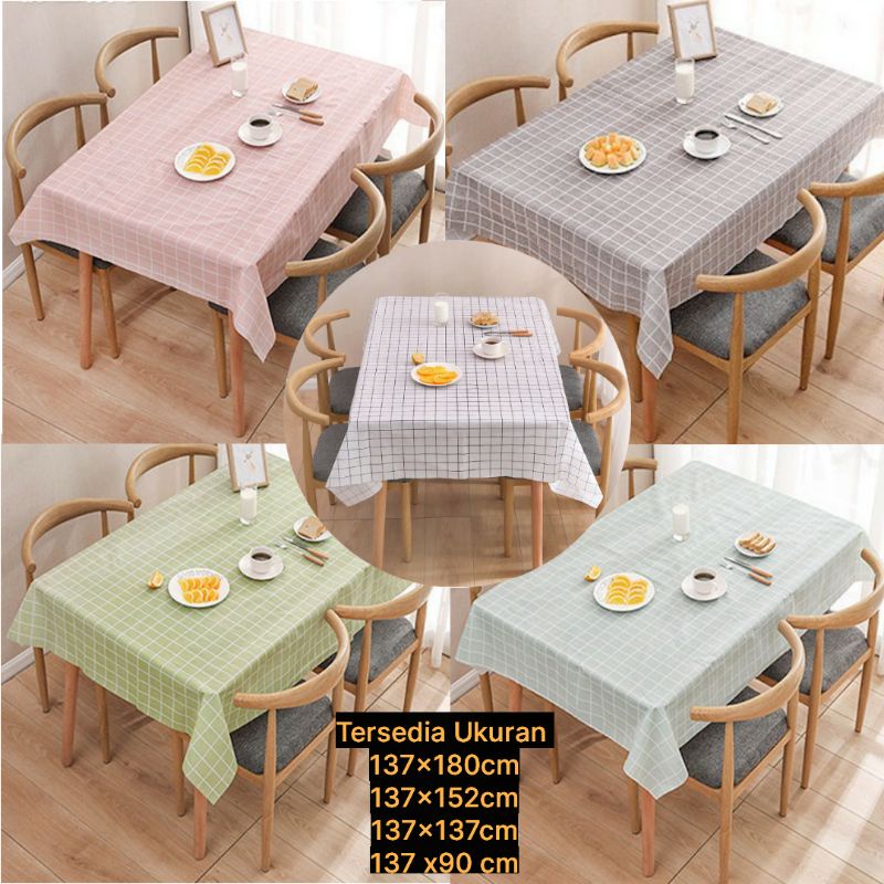 Taplak Meja Scandinavian interior modern / Taplak Meja Makan Anti Air Motif Kotak-Kotak Bahan PEVA