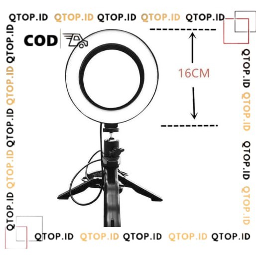 Ring Light + Tripod Halo LED 16 cm With Dimmer MUA / Selfie / VLOG / Studio [Qtop.id]